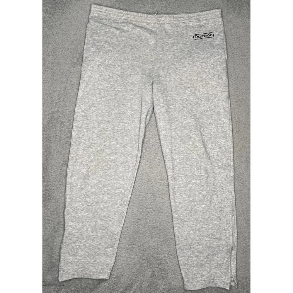 Vintage Reebok Sport Grey Sweatpants Mens‎ Large 1/4 Bottom Zip Loose Fit Active